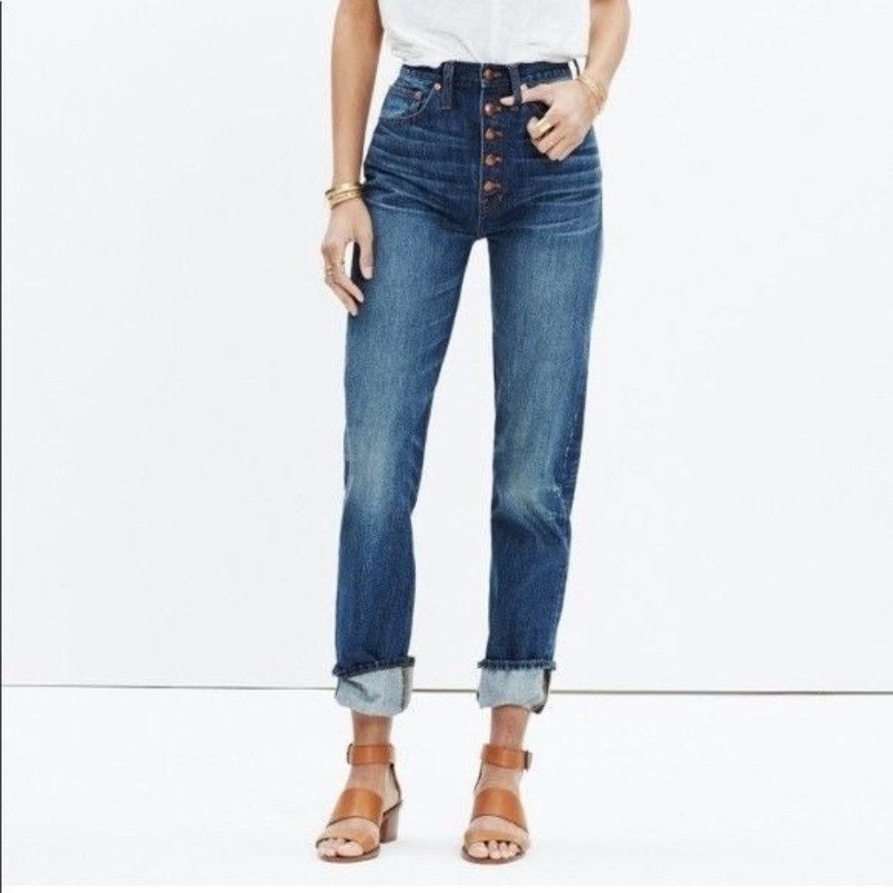 Madewell Rivet & Thread Button Boyfriend High Rise Denim Jeans